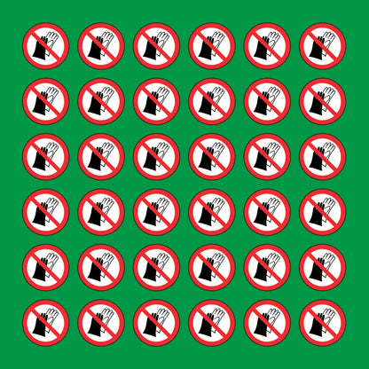 PACCO DA 6 KIT DI 6 ADESIVI ROTONDI - VIETATO INDOSSARE I GUANTI - Pittogramma ISO 7010 Con Stampa Diretta U.V.