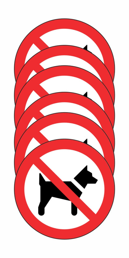 GLOBAL KIT DI 6 ADESIVI ROTONDI - VIETATO L'ACCESSO AI CANI - Pittogramma ISO 7010 Con Stampa Diretta U.V. (IDEALE ANCHE PER ESTERNO)