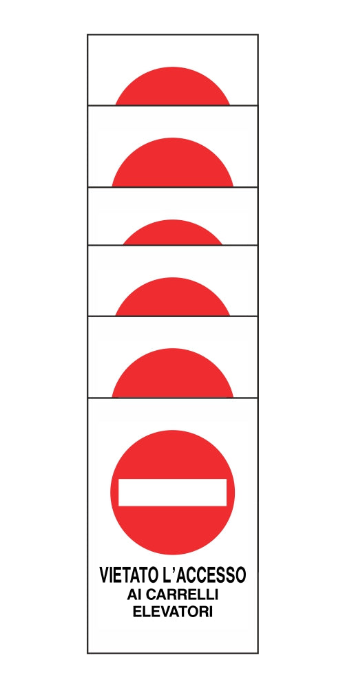 KIT DI 6 ADESIVI RETTANGOLARI - VIETATO L'ACCESSO AI CARRELLI ELEVATORI - Pittogramma ISO 7010 Con Stampa Diretta U.V. (IDEALE ANCHE PER ESTERNO)
