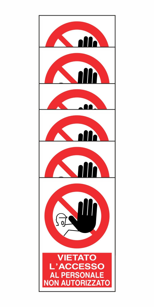 KIT DI 6 ADESIVI RETTANGOLARI - VIETATO L'ACCESSO AL PERSONALE NON AUTORIZZATO - Pittogramma ISO 7010 Con Stampa Diretta U.V. (IDEALE ANCHE PER ESTERNO)