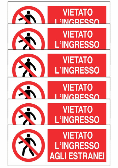 KIT DI 6 ADESIVI UNI - VIETATO INGRESSO AGLI ESTRANEI - Pittogramma ISO 7010 Con Stampa Diretta U.V. (IDEALE ANCHE PER ESTERNO)
