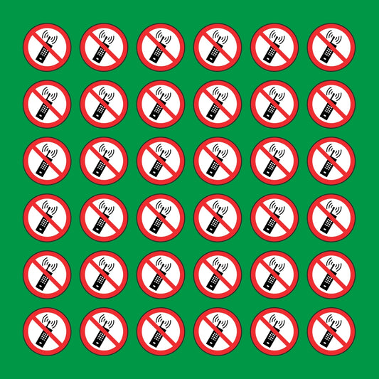 PACCO DA 6 KIT DI 6 ADESIVI ROTONDI - VIETATO L'USO DI TELEFONI CELLULARI - Pittogramma ISO 7010 Con Stampa Diretta U.V.
