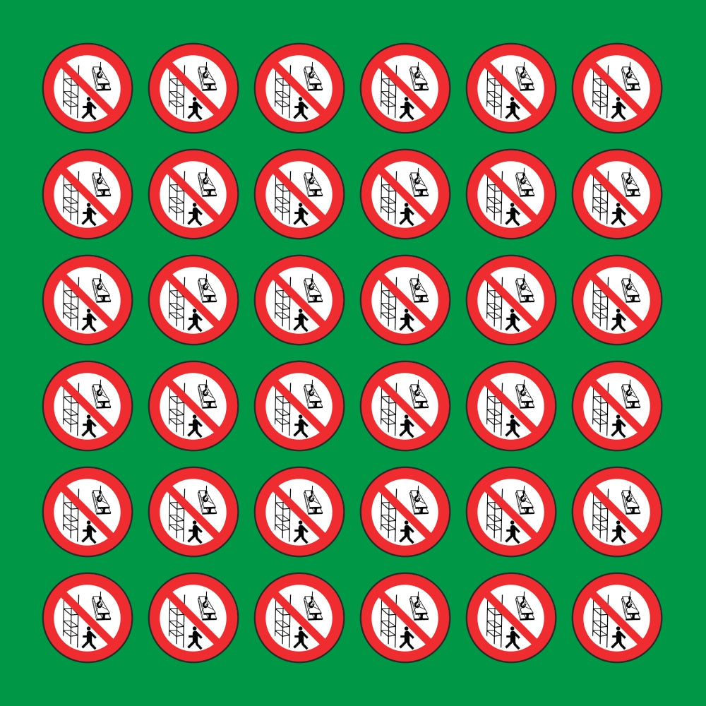 PACCO DA 6 KIT DI 6 ADESIVI ROTONDI - VIETATO GETTARE MATERIALI DAI PONTEGGI - Pittogramma ISO 7010 Con Stampa Diretta U.V.