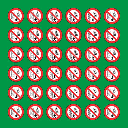 PACCO DA 6 KIT DI 6 ADESIVI ROTONDI - VIETATO GETTARE MATERIALI DAI PONTEGGI - Pittogramma ISO 7010 Con Stampa Diretta U.V.