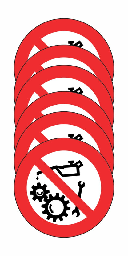 GLOBAL KIT DI 6 ADESIVI ROTONDI - VIETATO RIPARARE, REGISTRARE, OLIARE CON ORGANI IN MOTO - Pittogramma ISO 7010 Con Stampa Diretta U.V. (IDEALE ANCHE PER ESTERNO)