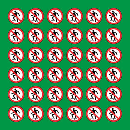 PACCO DA 6 KIT DI 6 ADESIVI ROTONDI - VIETATO SALIRE - Pittogramma ISO 7010 Con Stampa Diretta U.V.