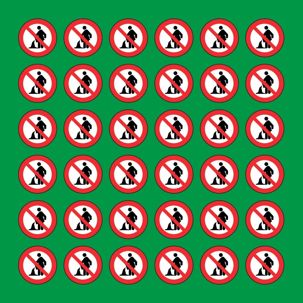 PACCO DA 6 KIT DI 6 ADESIVI ROTONDI - VIETATO SCARICARE LIQUIDI E MATERIALE DISCARTO - Pittogramma ISO 7010 Con Stampa Diretta U.V.