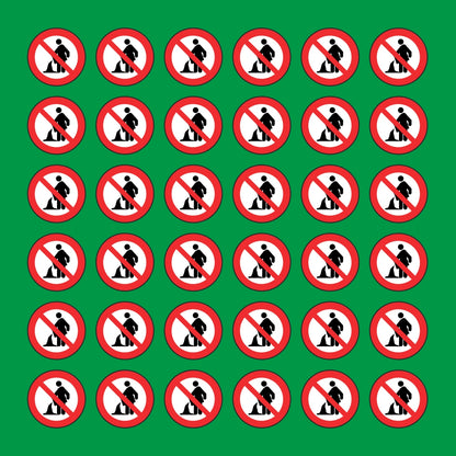 PACCO DA 6 KIT DI 6 ADESIVI ROTONDI - VIETATO SCARICARE LIQUIDI E MATERIALE DISCARTO - Pittogramma ISO 7010 Con Stampa Diretta U.V.