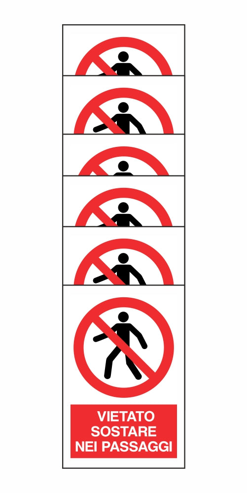 KIT DI 6 ADESIVI RETTANGOLARI - VIETATO SOSTARE NEI PASSAGGI - Pittogramma ISO 7010 Con Stampa Diretta U.V. (IDEALE ANCHE PER ESTERNO)