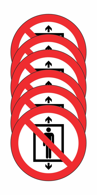 GLOBAL KIT DI 6 ADESIVI ROTONDI - VIETATO UTILIZZARE IL MONTACARICHI - Pittogramma ISO 7010 Con Stampa Diretta U.V. (IDEALE ANCHE PER ESTERNO)