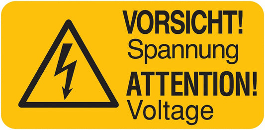 GLOBAL CARTELLO SEGNALETICO UNI - VORSICHT! Spannung, ATTENTION! Voltage - Adesivo Extra Resistente, Pannello in Forex, Pannello In Alluminio