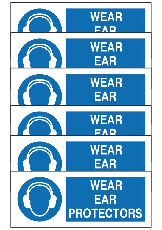 GLOBAL KIT DI 6 ADESIVI UNI - WEAR EAR PROTECTORS - Pittogramma ISO 7010 Con Stampa Diretta U.V. (IDEALE ANCHE PER ESTERNO)