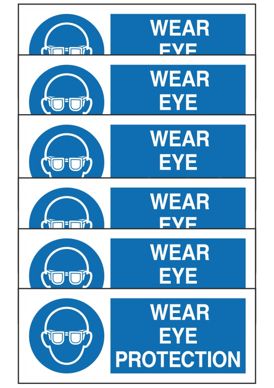 GLOBAL KIT DI 6 ADESIVI UNI - WEAR EYE PROTECTION - Pittogramma ISO 7010 Con Stampa Diretta U.V. (IDEALE ANCHE PER ESTERNO)