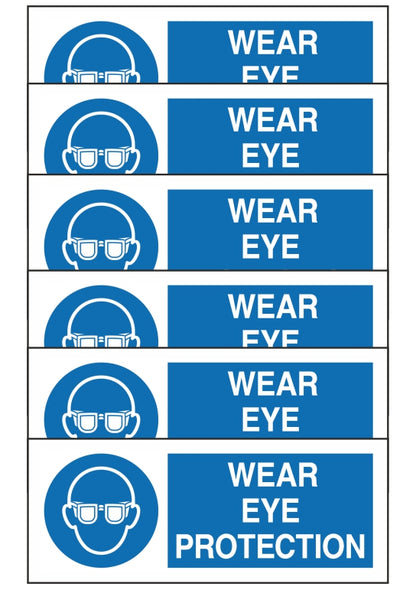 GLOBAL KIT DI 6 ADESIVI UNI - WEAR EYE PROTECTION - Pittogramma ISO 7010 Con Stampa Diretta U.V. (IDEALE ANCHE PER ESTERNO)