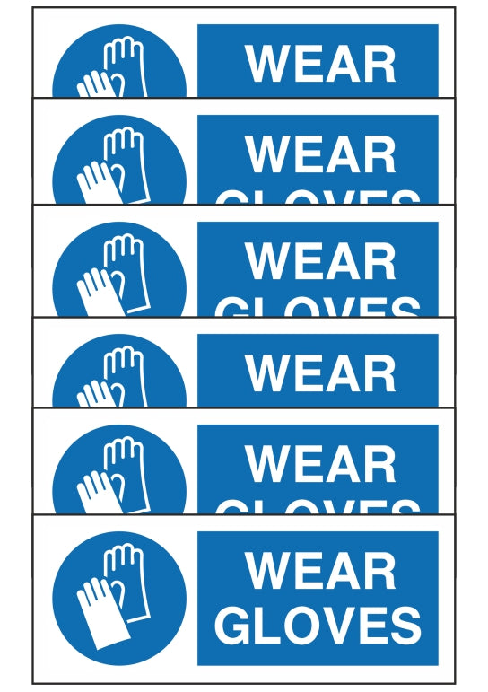 GLOBAL KIT DI 6 ADESIVI UNI - WEAR GLOVES - Pittogramma ISO 7010 Con Stampa Diretta U.V. (IDEALE ANCHE PER ESTERNO)