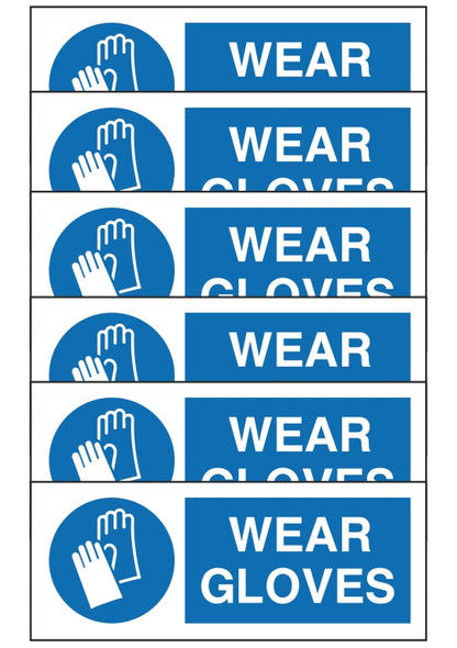GLOBAL KIT DI 6 ADESIVI UNI - WEAR GLOVES - Pittogramma ISO 7010 Con Stampa Diretta U.V. (IDEALE ANCHE PER ESTERNO)