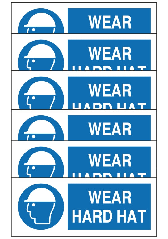 GLOBAL KIT DI 6 ADESIVI UNI - WEAR HARD HAT - Pittogramma ISO 7010 Con Stampa Diretta U.V. (IDEALE ANCHE PER ESTERNO)