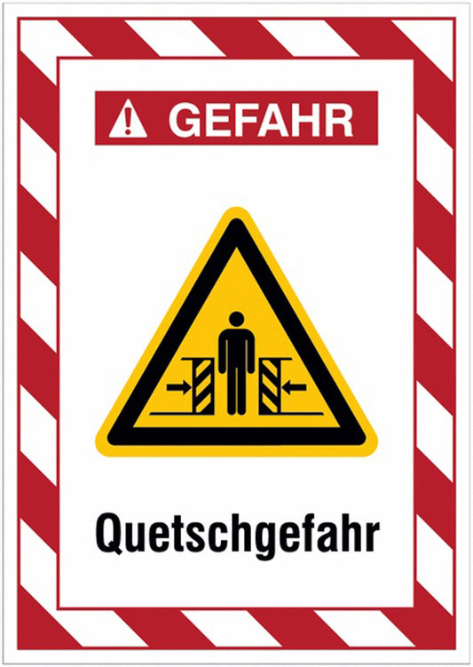 GLOBAL CARTELLO SEGNALETICO - Warnung vor Quetschgefahr -  Adesivo Extra Resistente, Pannello in Forex, Pannello In Alluminio