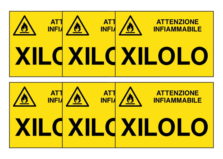 KIT DI 6 ADESIVI RETTANGOLARI - XILOLO - Pittogramma ISO 7010 Con Stampa Diretta U.V. (IDEALE ANCHE PER ESTERNO)