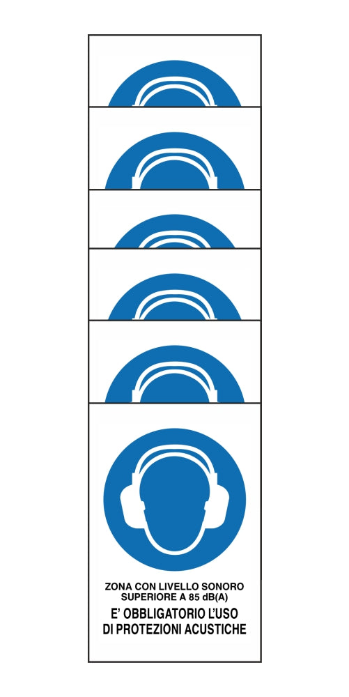 KIT DI 6 ADESIVI RETTANGOLARI - ZONA CON LIVELLO SONORO SUPERIORE A 85 Dba - Pittogramma ISO 7010 Con Stampa Diretta U.V. (IDEALE ANCHE PER ESTERNO)