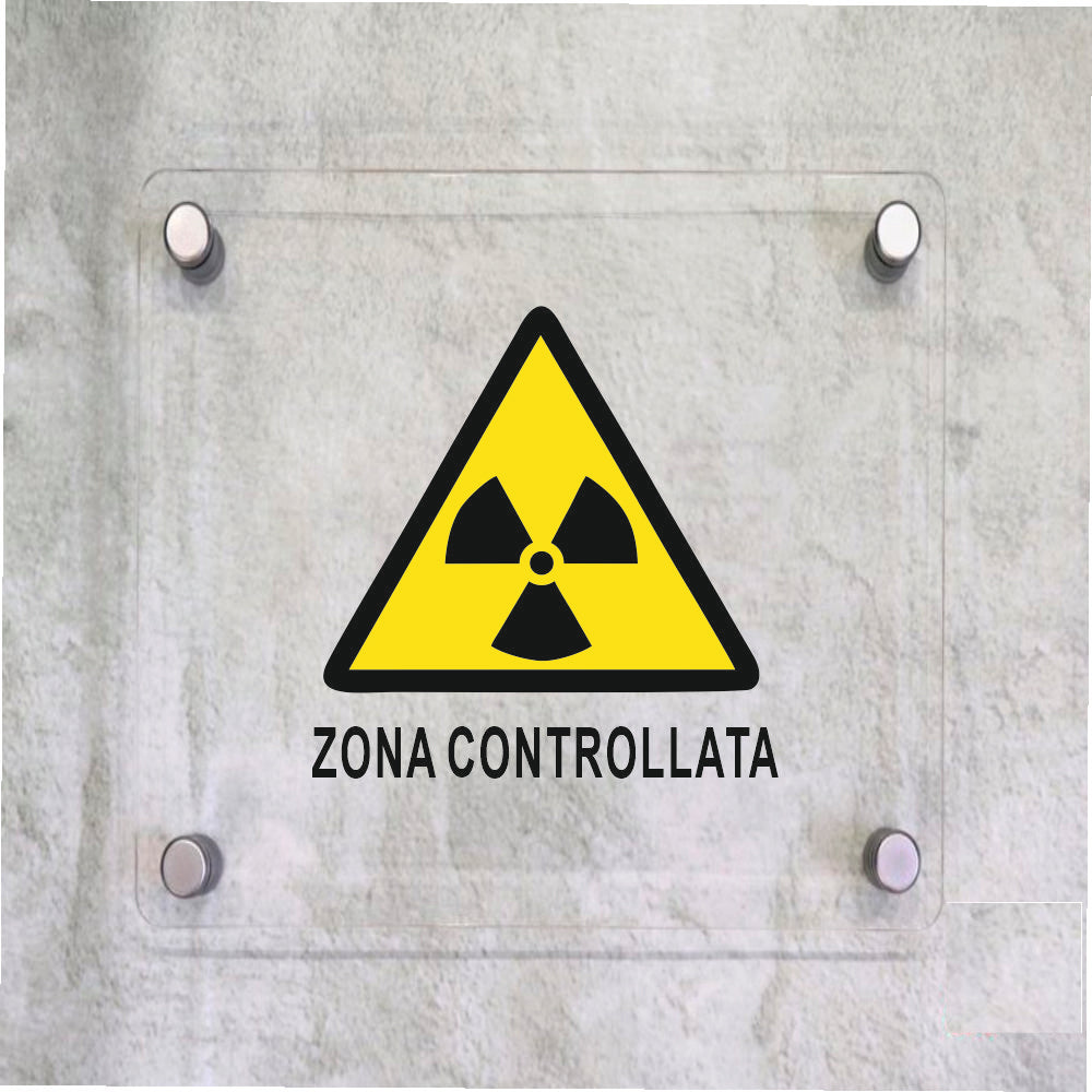 Global Targa Cartello in plexiglass Quadrato - ZONA CONTROLLATA - Con Distanziali in acciaio inox, Stampa UV