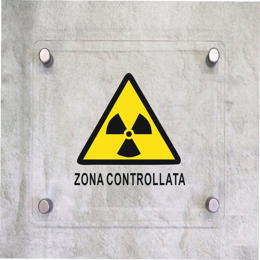 Global Targa Cartello in plexiglass Quadrato - ZONA CONTROLLATA - Con Distanziali in acciaio inox, Stampa UV