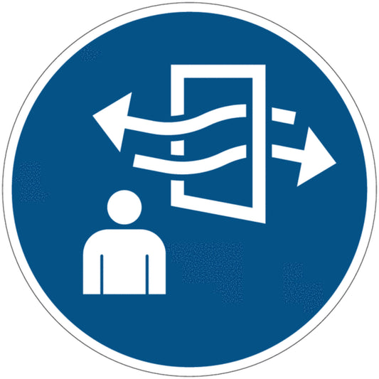 NEW CARTELLO SEGNALETICO ROTONDO - aerare prima e durante l'accesso - Adesivo Extra Resistente, Pannello in Forex, Pannello In AlluminioNon alterare lo stato dell’interruttore