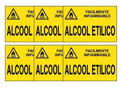 KIT DI 6 ADESIVI RETTANGOLARI - alcool etilico - Pittogramma ISO 7010 Con Stampa Diretta U.V. (IDEALE ANCHE PER ESTERNO)