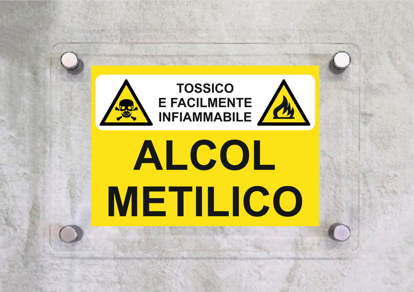 ALCOOL METILICO TOSSICO E FACILMENTE - CARTELLO SEGNALETICO ISO 7010 in Adesivo Resistente, Pannello in Forex, Pannello In Alluminio o in Plexiglas