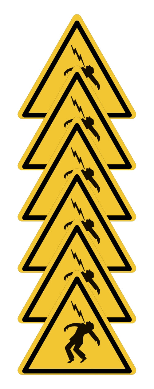 GLOBAL KIT DI 6 ADESIVI TRIANGOLARI - alta tensione - Pittogramma ISO 7010 Con Stampa Diretta U.V. (IDEALE ANCHE PER ESTERNO)