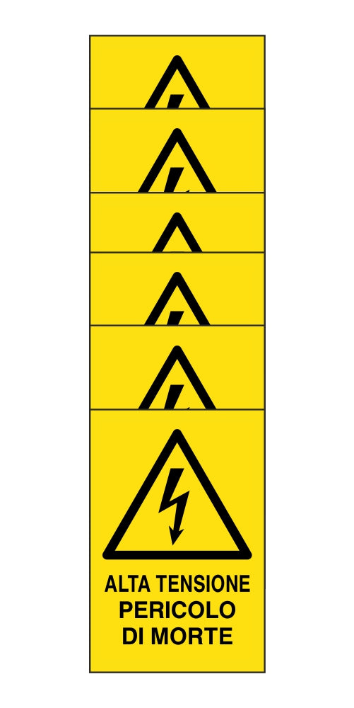 KIT DI 6 ADESIVI RETTANGOLARI - alta tensione pericolo di morte - Pittogramma ISO 7010 Con Stampa Diretta U.V. (IDEALE ANCHE PER ESTERNO)