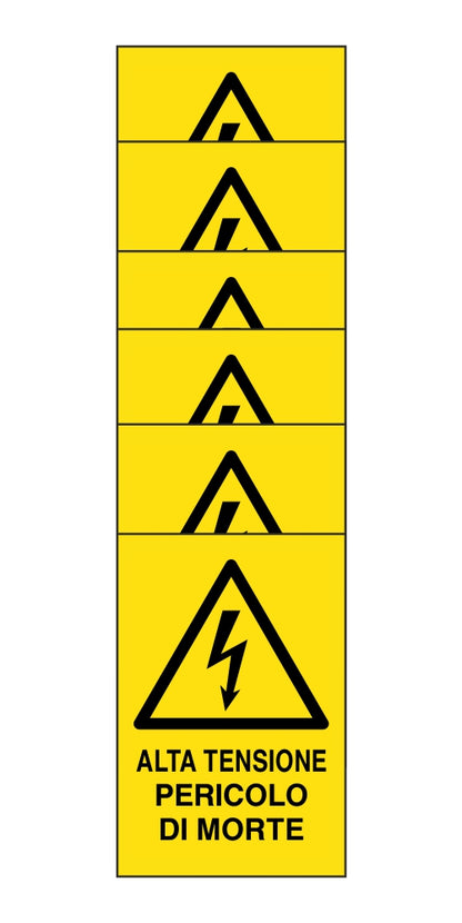 KIT DI 6 ADESIVI RETTANGOLARI - alta tensione pericolo di morte - Pittogramma ISO 7010 Con Stampa Diretta U.V. (IDEALE ANCHE PER ESTERNO)
