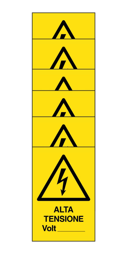 KIT DI 6 ADESIVI RETTANGOLARI - alta tensione volt - Pittogramma ISO 7010 Con Stampa Diretta U.V. (IDEALE ANCHE PER ESTERNO)