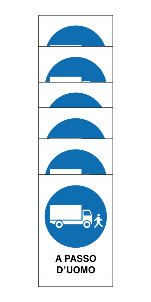 KIT DI 6 ADESIVI RETTANGOLARI - a passo d'uomo - Pittogramma ISO 7010 Con Stampa Diretta U.V. (IDEALE ANCHE PER ESTERNO)