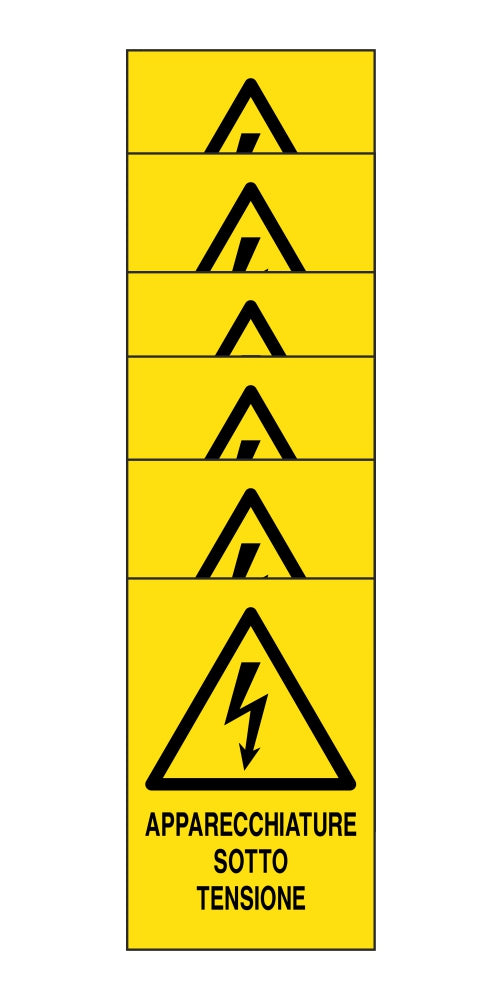 KIT DI 6 ADESIVI RETTANGOLARI - apparecchiature sotto tensione - Pittogramma ISO 7010 Con Stampa Diretta U.V. (IDEALE ANCHE PER ESTERNO)