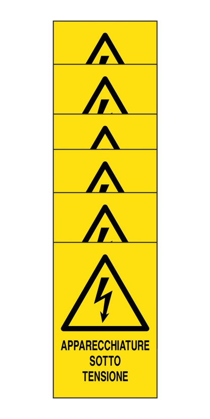 KIT DI 6 ADESIVI RETTANGOLARI - apparecchiature sotto tensione - Pittogramma ISO 7010 Con Stampa Diretta U.V. (IDEALE ANCHE PER ESTERNO)