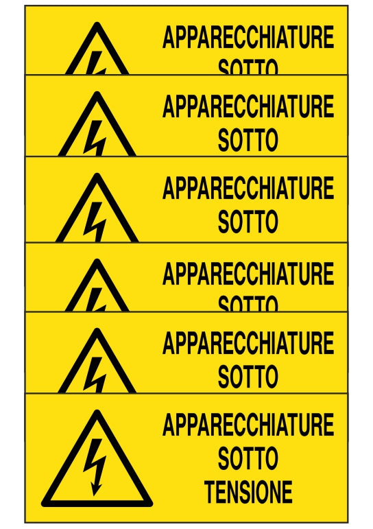 GLOBAL KIT DI 6 ADESIVI UNI - apparecchiature sotto tensione - Pittogramma ISO 7010 Con Stampa Diretta U.V. (IDEALE ANCHE PER ESTERNO)