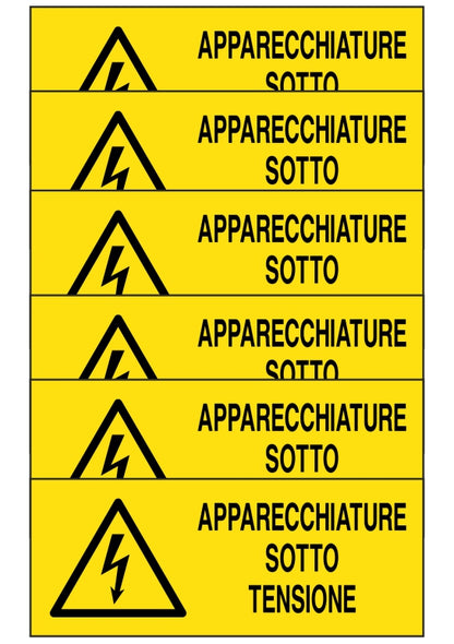 GLOBAL KIT DI 6 ADESIVI UNI - apparecchiature sotto tensione - Pittogramma ISO 7010 Con Stampa Diretta U.V. (IDEALE ANCHE PER ESTERNO)