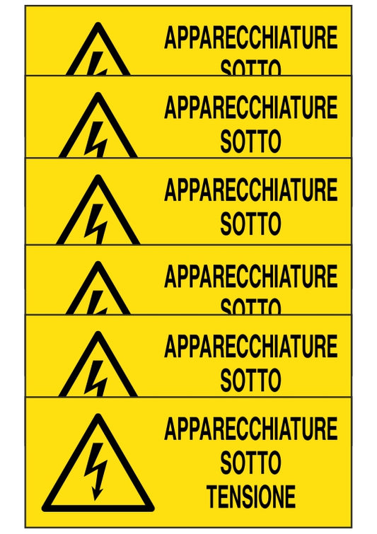 GLOBAL KIT DI 6 ADESIVI UNI - apparecchiature sotto tensione - Pittogramma ISO 7010 Con Stampa Diretta U.V. (IDEALE ANCHE PER ESTERNO)