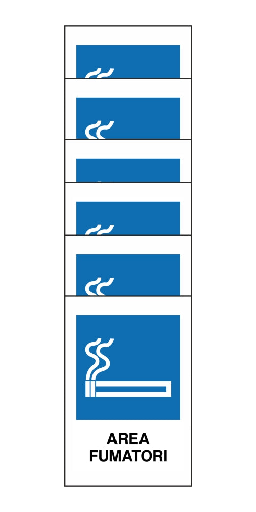 KIT DI 6 ADESIVI RETTANGOLARI - area fumatori - Pittogramma ISO 7010 Con Stampa Diretta U.V. (IDEALE ANCHE PER ESTERNO)
