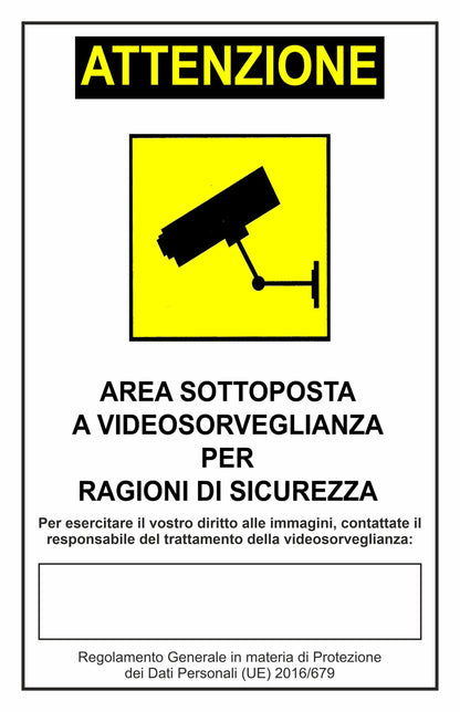 GLOBAL CARTELLO SEGNALETICO - Area sottoposta a videosorveglianza modello 2 - Adesivo Extra Resistente, Pannello in Forex, Pannello In Alluminio