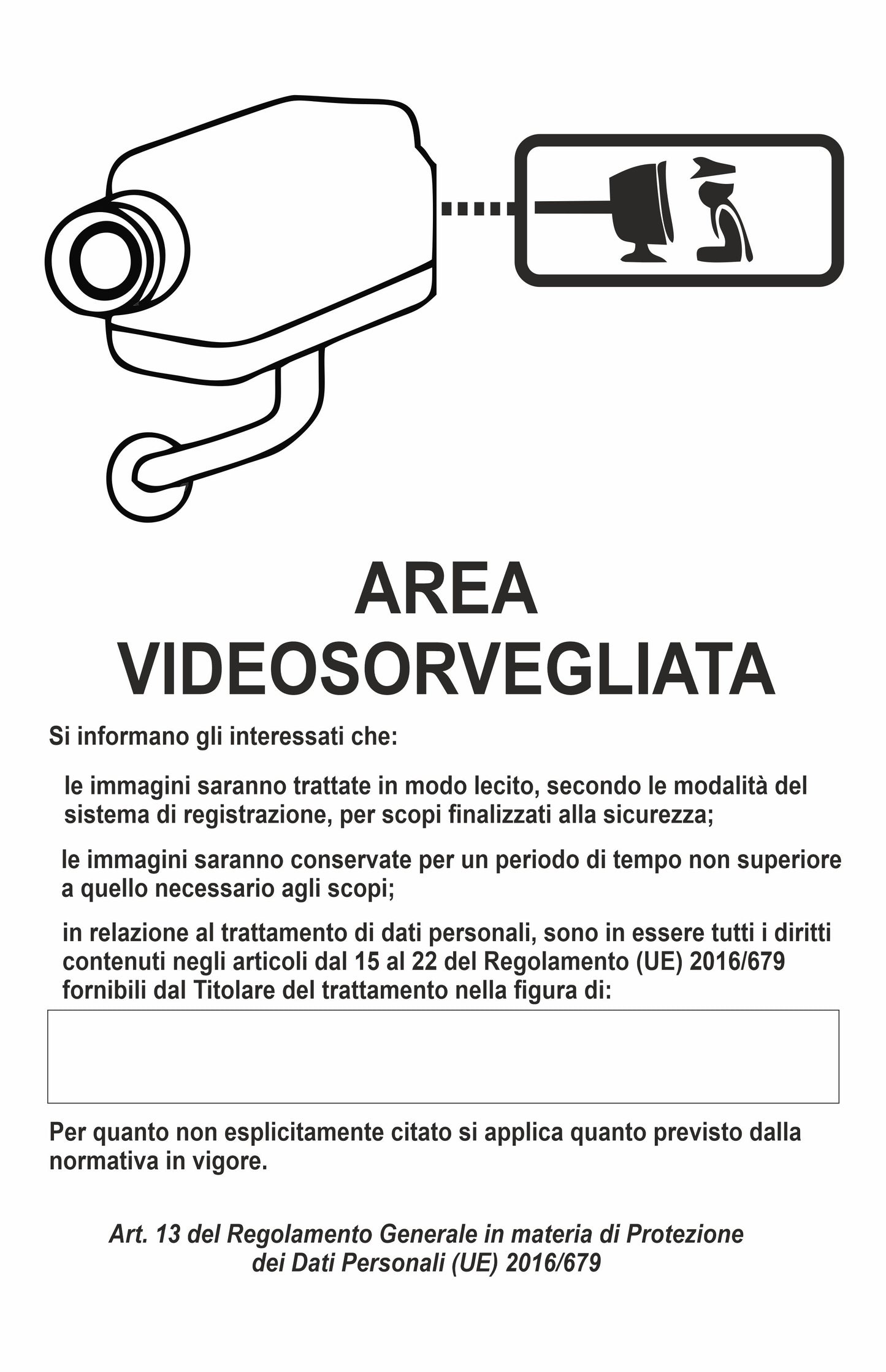 GLOBAL CARTELLO SEGNALETICO - area videosorvegliata direttamente collegata...' telecamera bianca  - Adesivo Extra Resistente, Pannello in Forex, Pannello In Alluminio