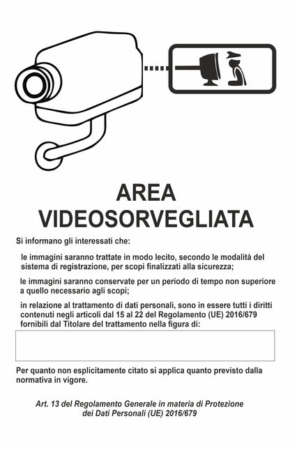 GLOBAL CARTELLO SEGNALETICO - area videosorvegliata direttamente collegata...' telecamera bianca  - Adesivo Extra Resistente, Pannello in Forex, Pannello In Alluminio