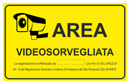 GLOBAL CARTELLO SEGNALETICO - area videosorvegliata fondo giallo modello 3 - Adesivo Extra Resistente, Pannello in Forex, Pannello In Alluminio
