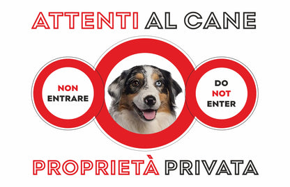 GLOBAL CARTELLO SEGNALETICO  - attenti al cane australian sheperd - Adesivo Extra Resistente, Pannello in Forex, Pannello In Alluminio