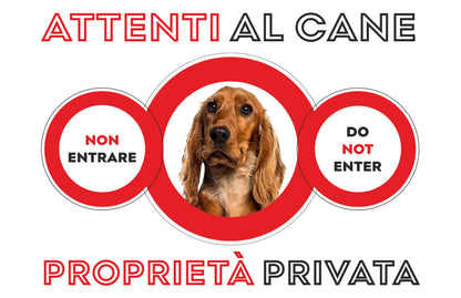 GLOBAL CARTELLO SEGNALETICO  - attenti al cane cocker proprietà privata - Adesivo Extra Resistente, Pannello in Forex, Pannello In Alluminio