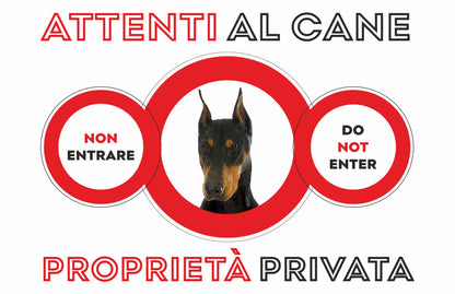 GLOBAL CARTELLO SEGNALETICO  - attenti al cane doberman proprietà privata - Adesivo Extra Resistente, Pannello in Forex, Pannello In Alluminio