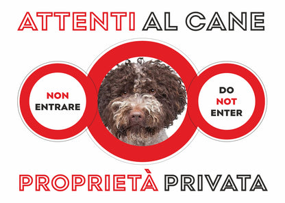 GLOBAL CARTELLO SEGNALETICO - attenti al cane lagotto proprietà privata - Adesivo Extra Resistente, Pannello in Forex, Pannello In Alluminio