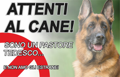 GLOBAL CARTELLO SEGNALETICO - attenti al cane pastore tedesco - Adesivo Extra Resistente, Pannello in Forex, Pannello In Alluminio