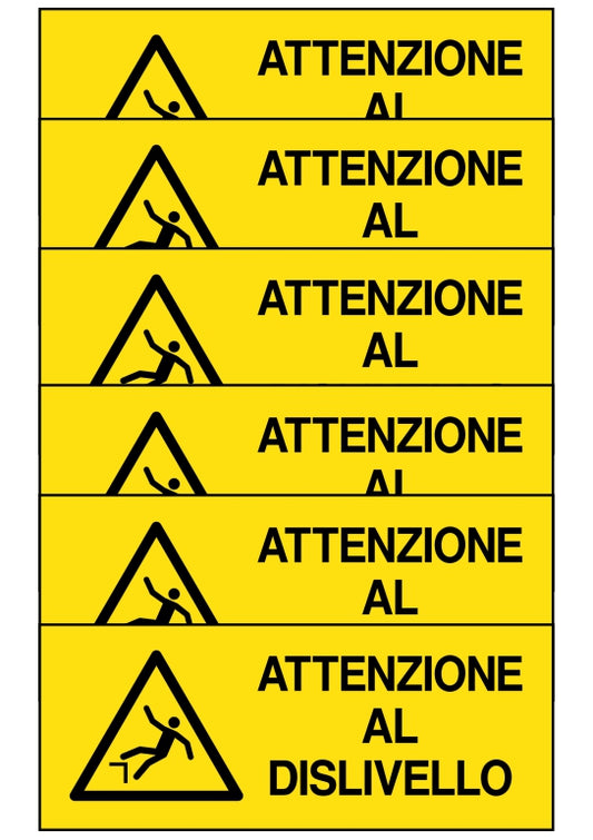 GLOBAL KIT DI 6 ADESIVI UNI - attenzione al dislivello - Pittogramma ISO 7010 Con Stampa Diretta U.V. (IDEALE ANCHE PER ESTERNO)